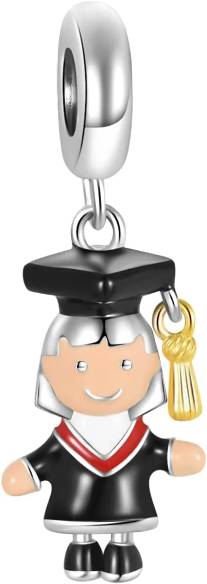 Happy Graduation Gown Cap Graduate Charm Compatible Pandora Charms Bracelets Academic Regalia Dangle Jewelry for Women Charm Gifts