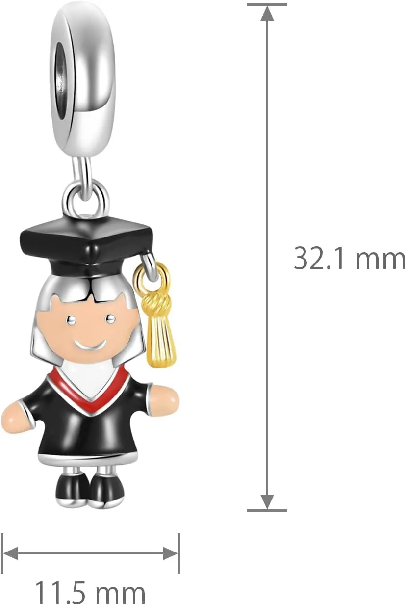Happy Graduation Gown Cap Graduate Charm Compatible Pandora Charms Bracelets Academic Regalia Dangle Jewelry for Women Charm Gifts