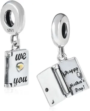 Happy Mother's Day Charm 925 Sterling Silver Love Charm Book Charm for Pandora Bracelet (A)