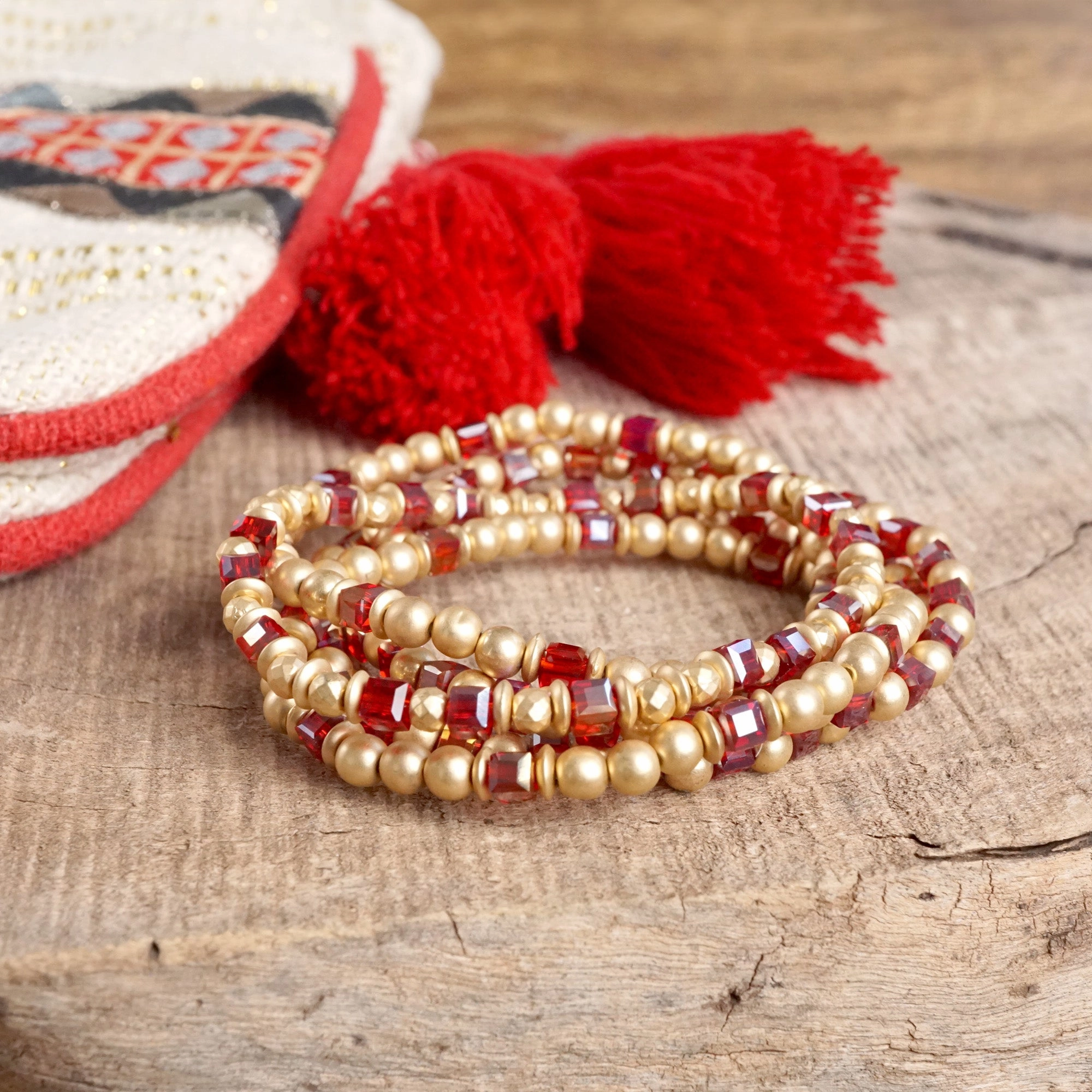 Layered Fall Glass and Gold Beaded Bracelets Sets Pastel Shades