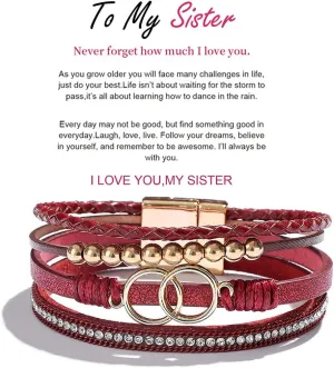 Harry and Henry Sister Gifts Leather Cuff Bracelets for Sister Boho Wrap Bracelets Infinity Stackable Bracelets Jewelry for Teen Girl Gifts Trendy Stuff