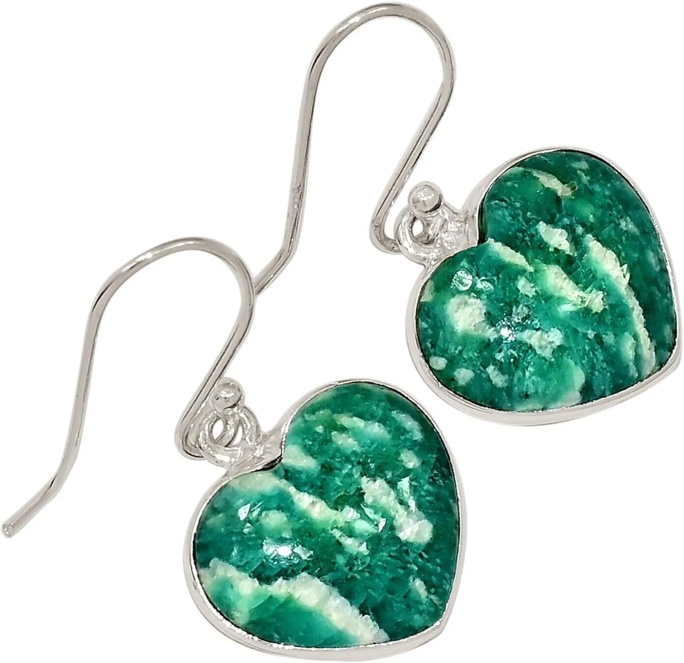 Heart - Natural Amazonite 925 Sterling Silver Earrings Jewelry ALLE-18621