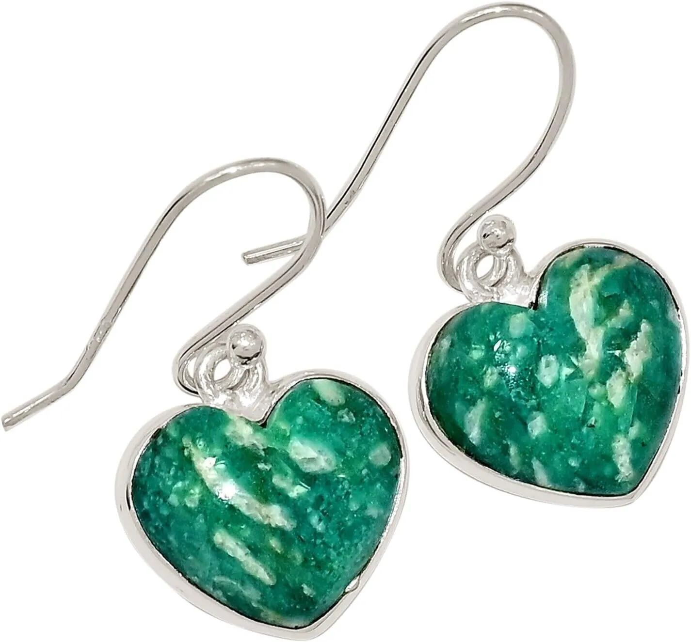 Heart - Natural Amazonite 925 Sterling Silver Earrings Jewelry ALLE-18623