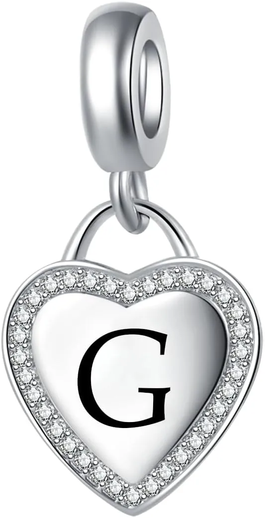 Heart Sparkling Initial Letter Charm Compatible with Pandora Charms Bracelets for Women A-Z Alphabet Name Charm