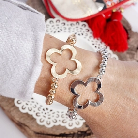 Modern Marvel Clover stretchy ball beaded bracelet Gold Silver