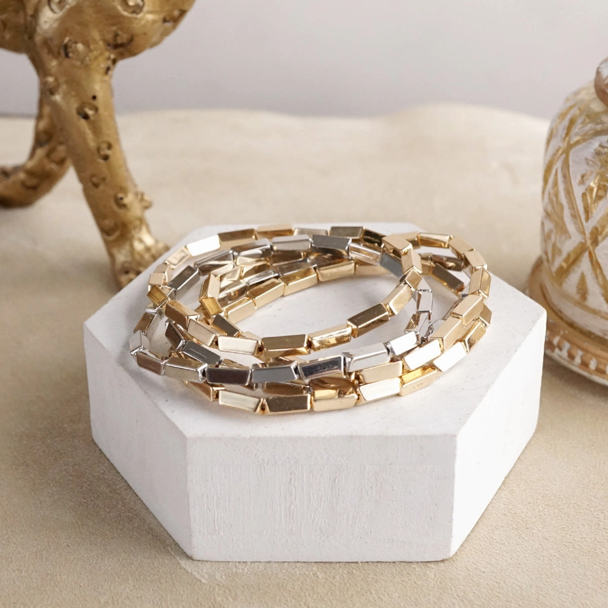 Light Gleam ?C Set of 5 Reflective Block Bead Bracelets Distinctive Edge