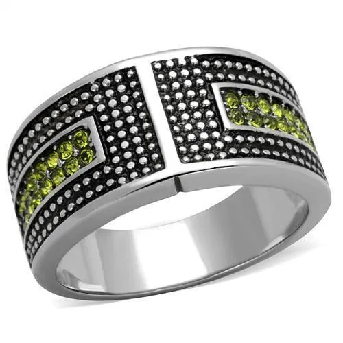 High polished (no plating) Stainless Steel Ring with Top Grade Crystal in Olivine color for Women Style TK2022