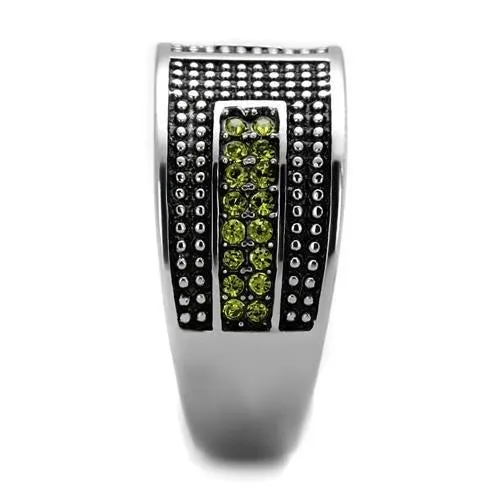 High polished (no plating) Stainless Steel Ring with Top Grade Crystal in Olivine color for Women Style TK2022