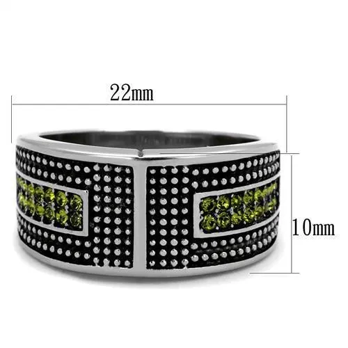 High polished (no plating) Stainless Steel Ring with Top Grade Crystal in Olivine color for Women Style TK2022