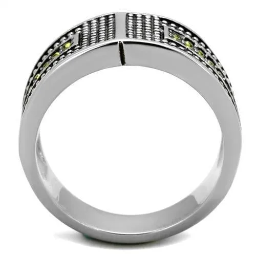 High polished (no plating) Stainless Steel Ring with Top Grade Crystal in Olivine color for Women Style TK2022