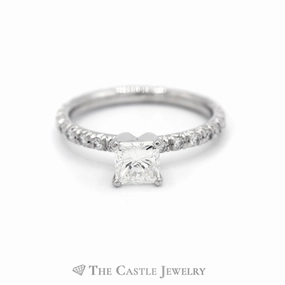 Glam Vibe 1.55CTTW Platinum Princess Cut Diamond Bridal Ring & Round Diamond Eternity Band