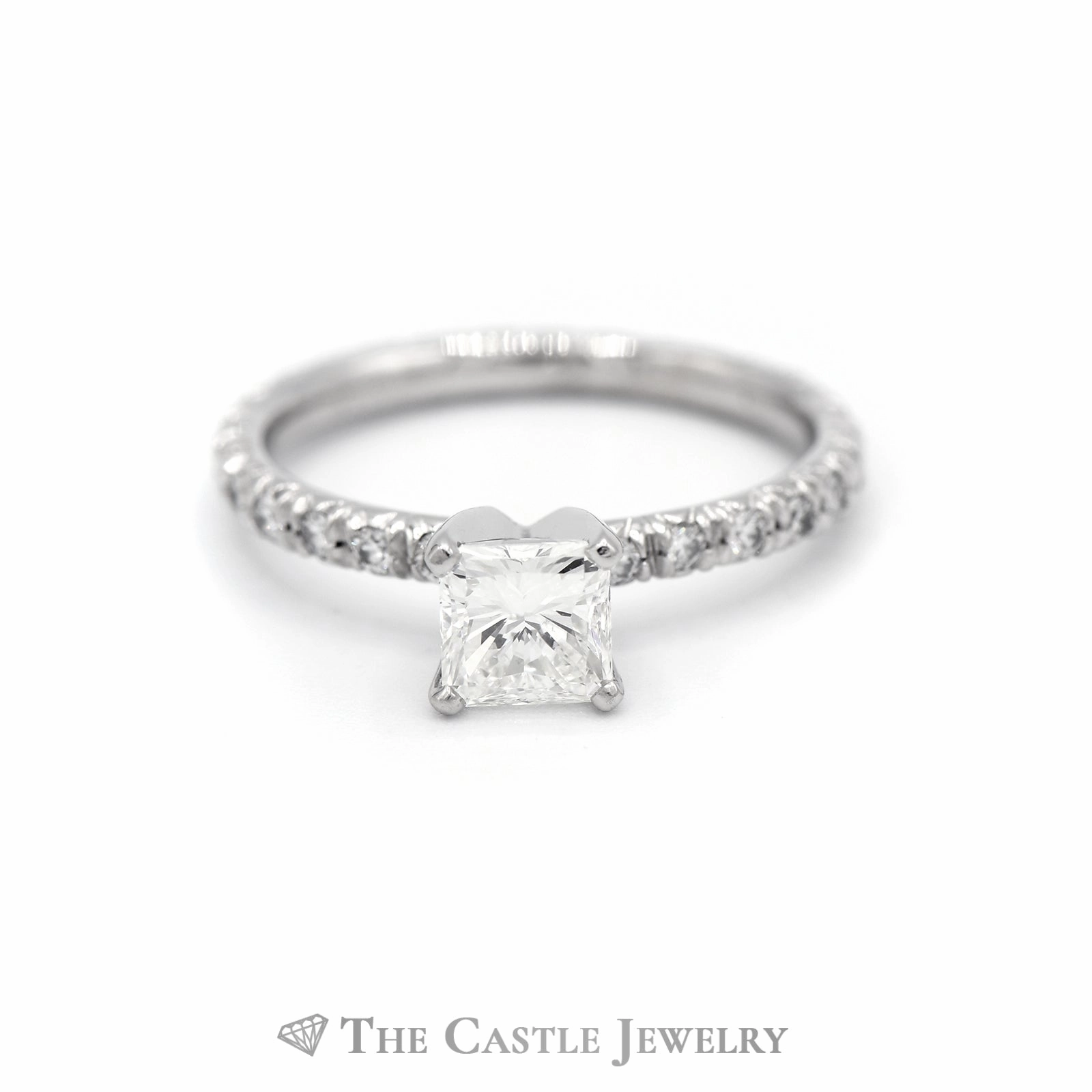 Glam Vibe 1.55CTTW Platinum Princess Cut Diamond Bridal Ring & Round Diamond Eternity Band