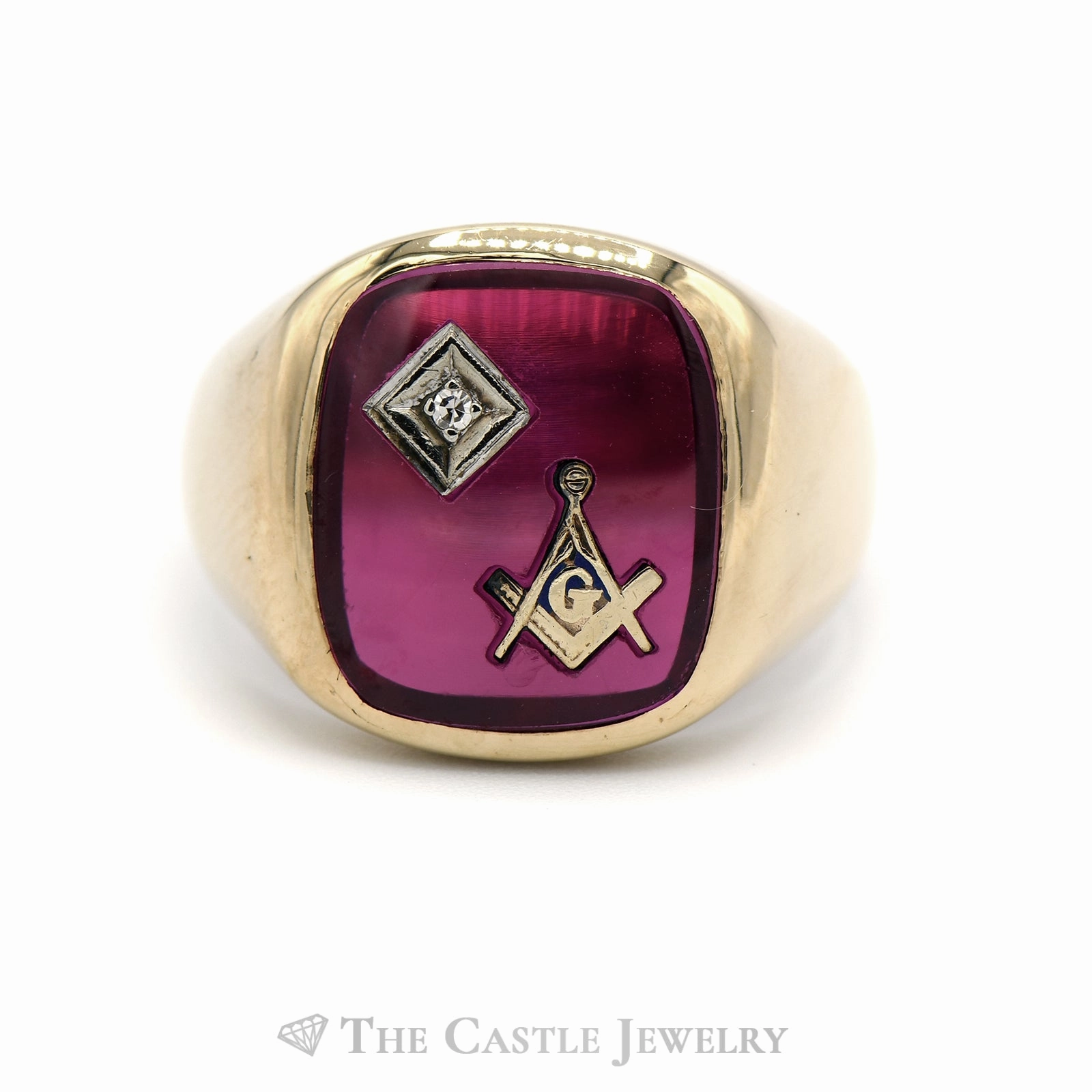 Men's Square & Compass Masonic Ring with Diamond Accent in 10k Yellow Gold Sophisticated Finish