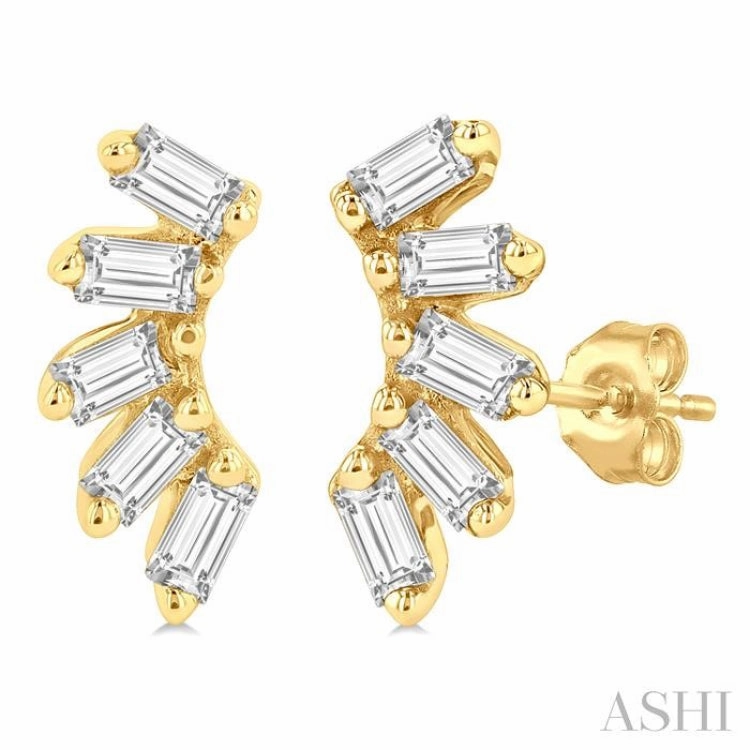 1/6 Ctw Curved Petite Baguette Cut Diamond Fashion Stud Earring in 10K Yellow Gold Fashion Touch Everyday Design