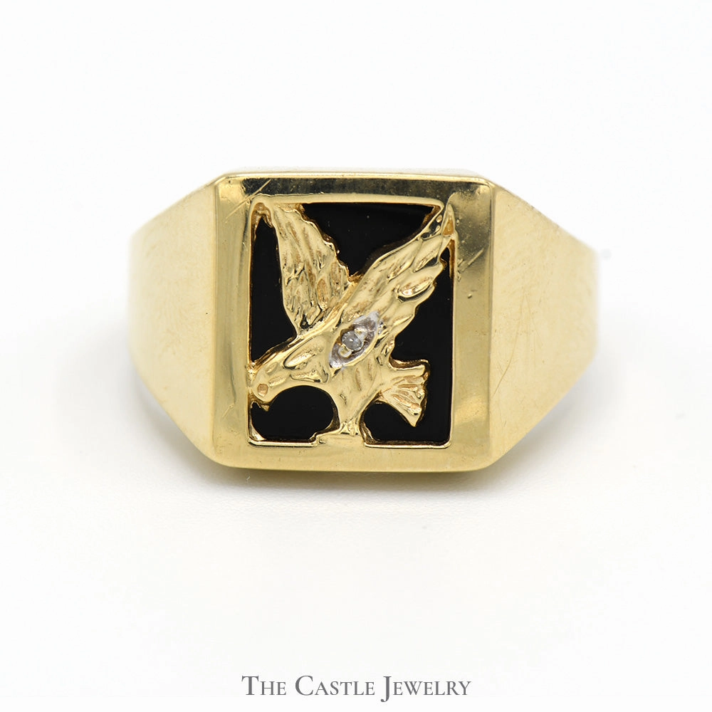 Black Onyx Eagle Ring with Diamond Accent in 10k Yellow Gold Design innovation Elegant Addition
