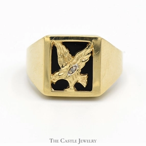 Black Onyx Eagle Ring with Diamond Accent in 10k Yellow Gold Design innovation Elegant Addition