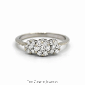 Luxury Keepsake Soft Glimmer 1/2cttw Triple Flower Diamond Cluster Ring in 14k White Gold