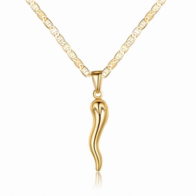 18k Gold Plated Italian Cornicello Necklace Travel Accent Modern Mood
