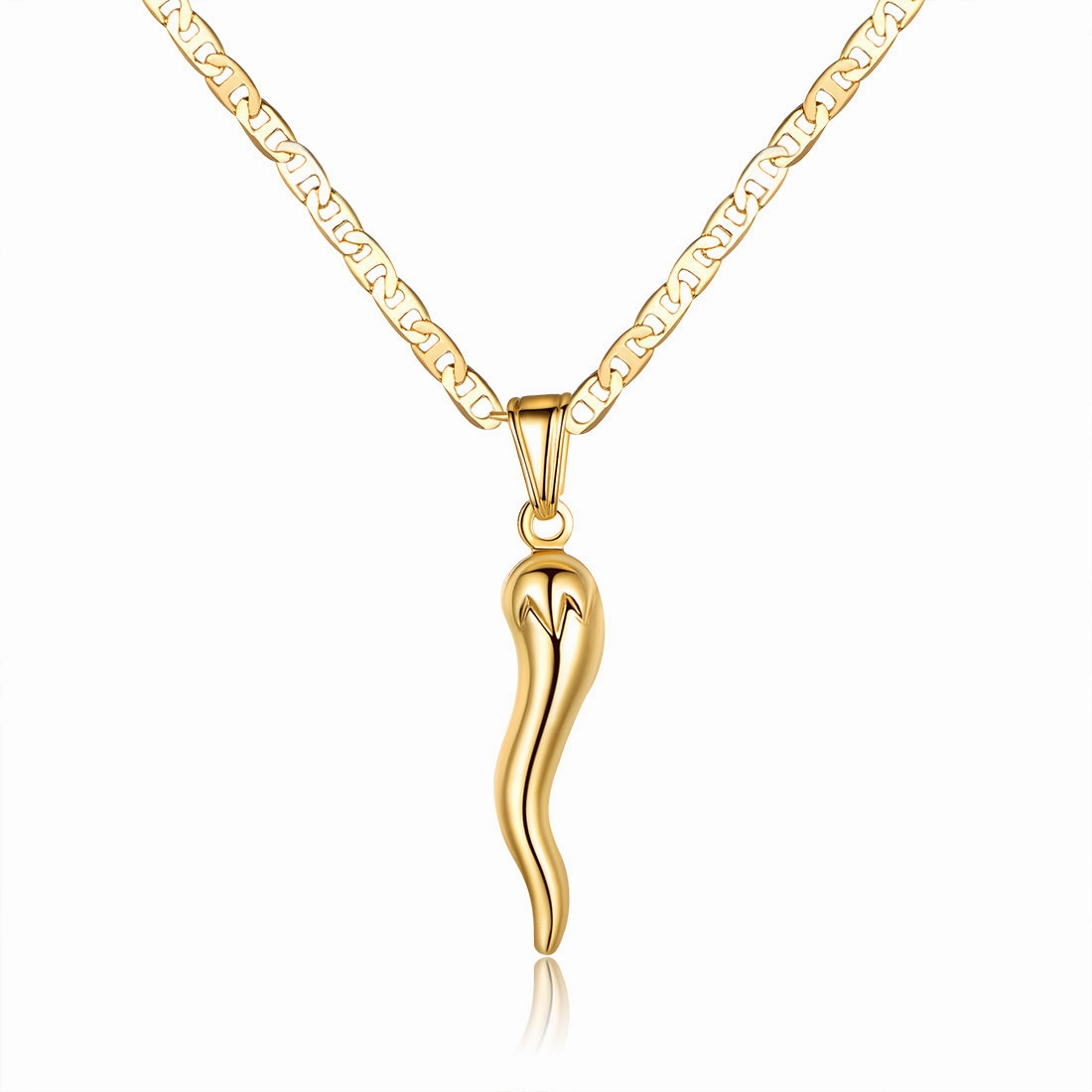 Youthful Look Gleaming Highlight 18k Gold Plated Italian Cornicello Necklace