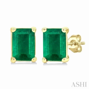 4X3 MM Octagon Shape Emerald Precious Stud Earrings in 14K Yellow Gold Trendy Accessory