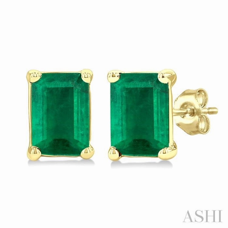 4X3 MM Octagon Shape Emerald Precious Stud Earrings in 14K Yellow Gold Trendy Accessory