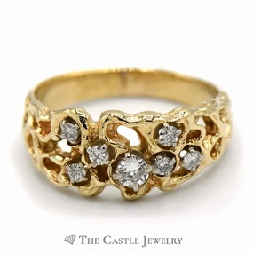 1/2cttw Round Diamond Cluster Ring set in 14k Yellow Gold Nugget Mounting Travel Friendly