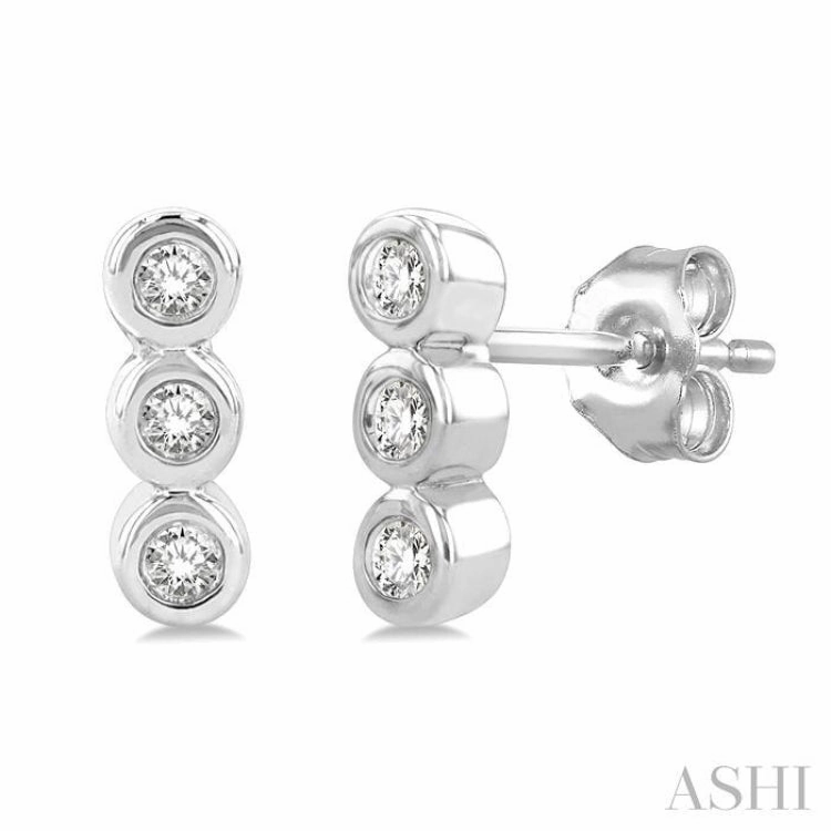 Daily Match Charming Glow 1/10 ctw Petite Bezel Set Round Cut Diamond Fashion Stud Earring in 10K White Gold