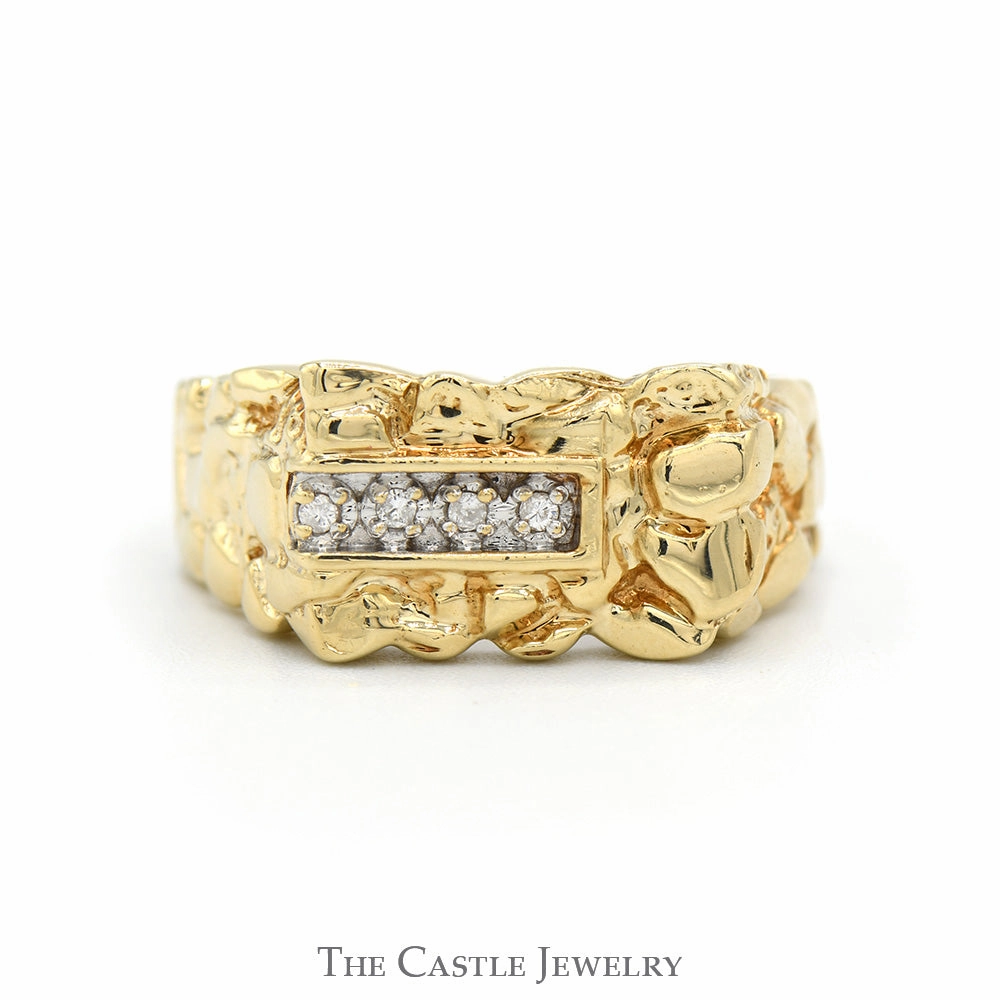 Material Thing Nugget Style Ring with Row of Diamond Accents in 10k Yellow Gold