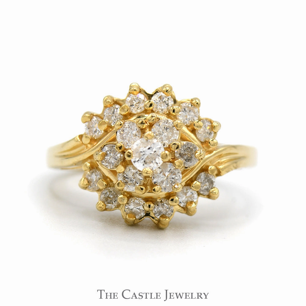 Signature Gift Creative Emblem 3/4cttw Diamond Starburst Cluster Ring in 10k Yellow Gold