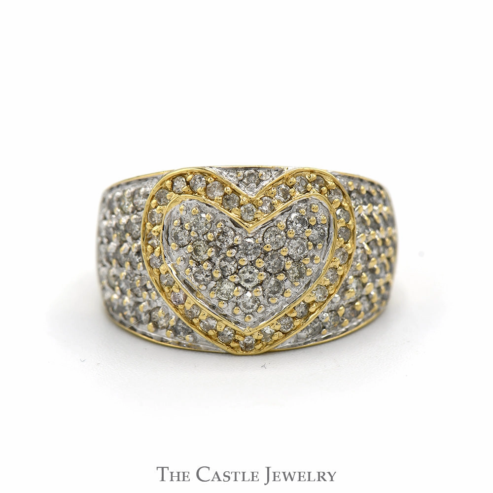 1.25cttw Heart Shaped Diamond Cluster Ring with Diamond Cluster Sides in 14k Yellow Gold Traditional Gift Value Object
