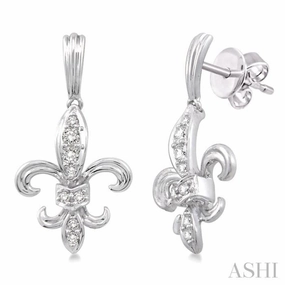 Lux Appeal Street Style 1/4 Ctw Round Cut Diamond Fleur De Lis Earrings in 14K White Gold