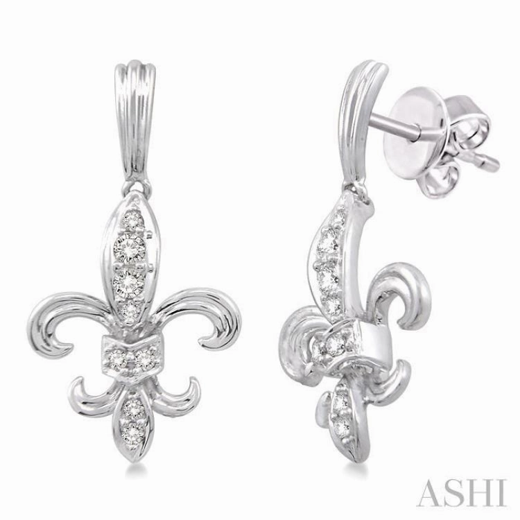 Lux Appeal Street Style 1/4 Ctw Round Cut Diamond Fleur De Lis Earrings in 14K White Gold