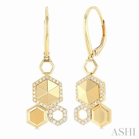 1/4 ctw Hexagon Motif Single Cut Diamond Fashion Hanging Earrings in 14K Yellow Gold Urban Fit Artisan Made