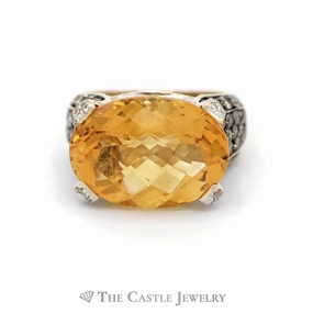 Wonderful Statement LeVian 10CT Citrine and 2CTTW White and Chocolate Diamond Ring in 14KT Yellow Gold