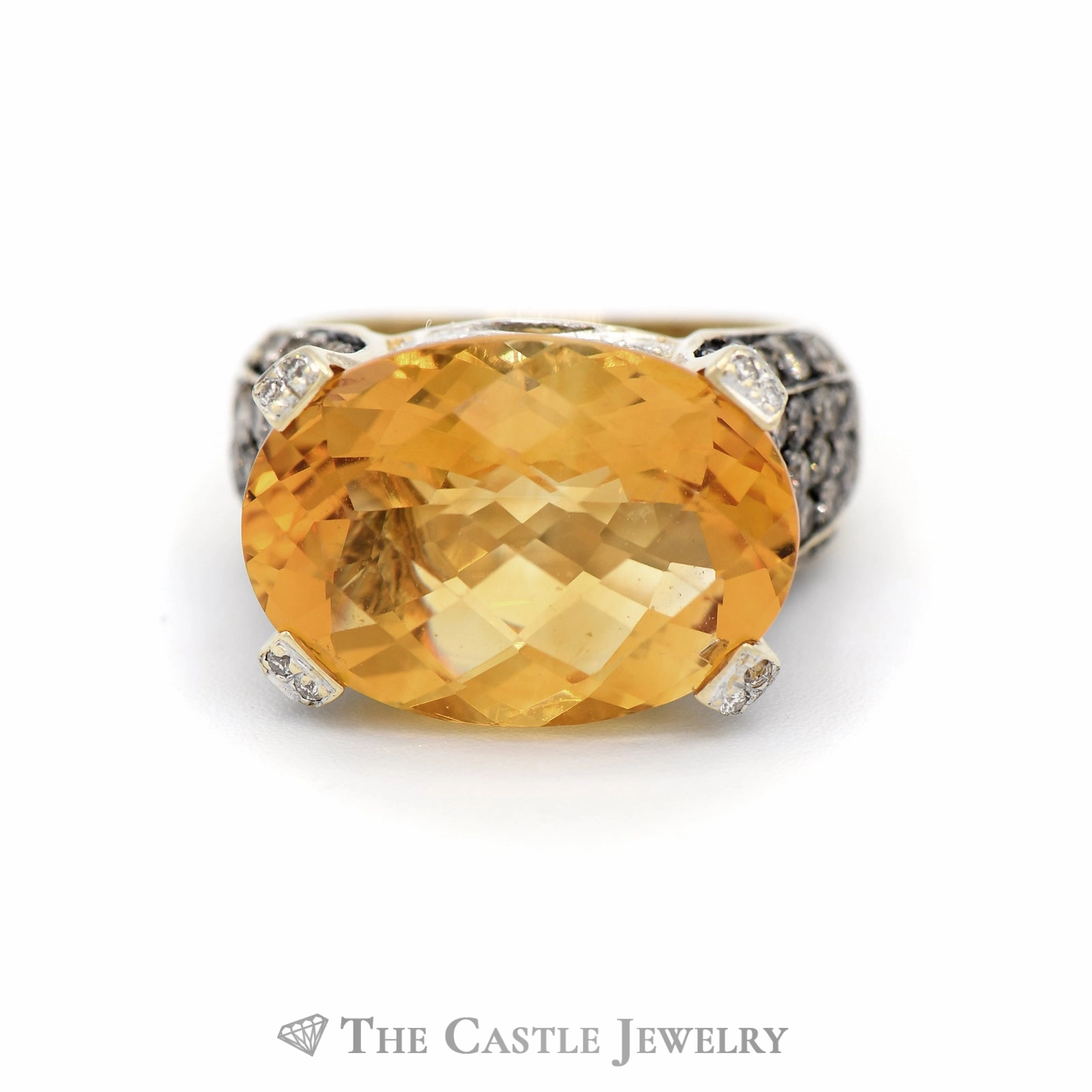 Wonderful Statement LeVian 10CT Citrine and 2CTTW White and Chocolate Diamond Ring in 14KT Yellow Gold