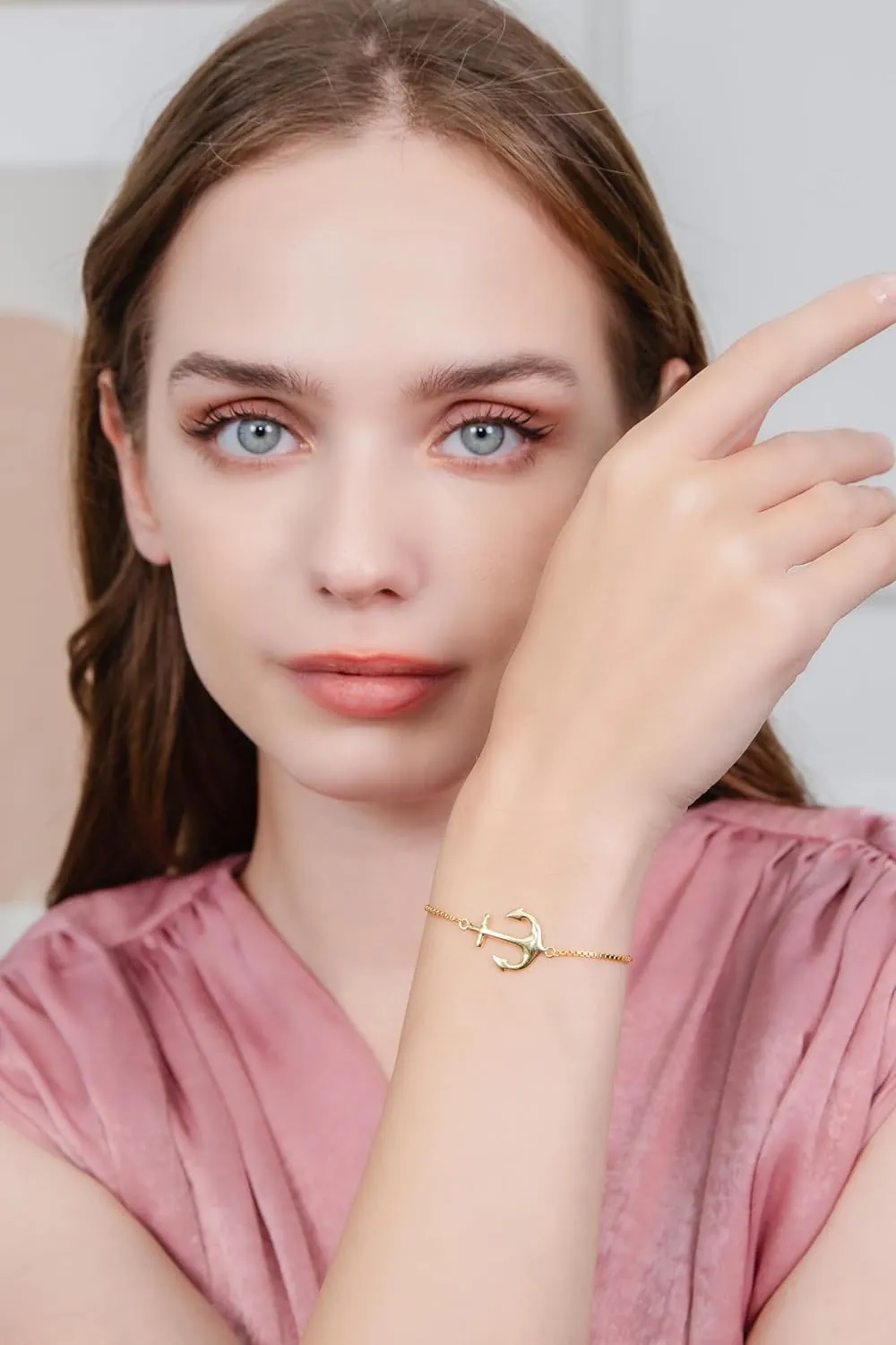 Hoops & Loops 925 Sterling Silver Sailor Anchor High Polished Hypoallergenic Anti-Tarnish Adjustable Bracelet for Women Men, Silver, Yellow Gold & Rose Gold