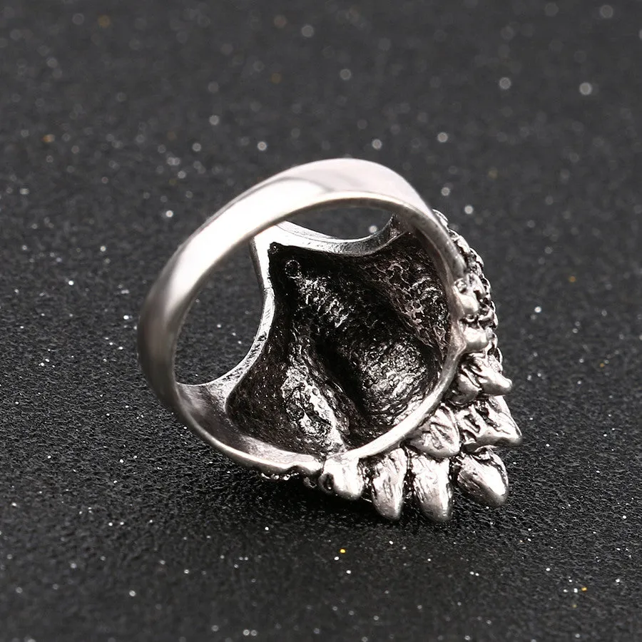 Hot Punk Animal Ring New Fashion Eagle Head Plating Silver Vintage Jewelry Inlay Black Crystal Rings For Man