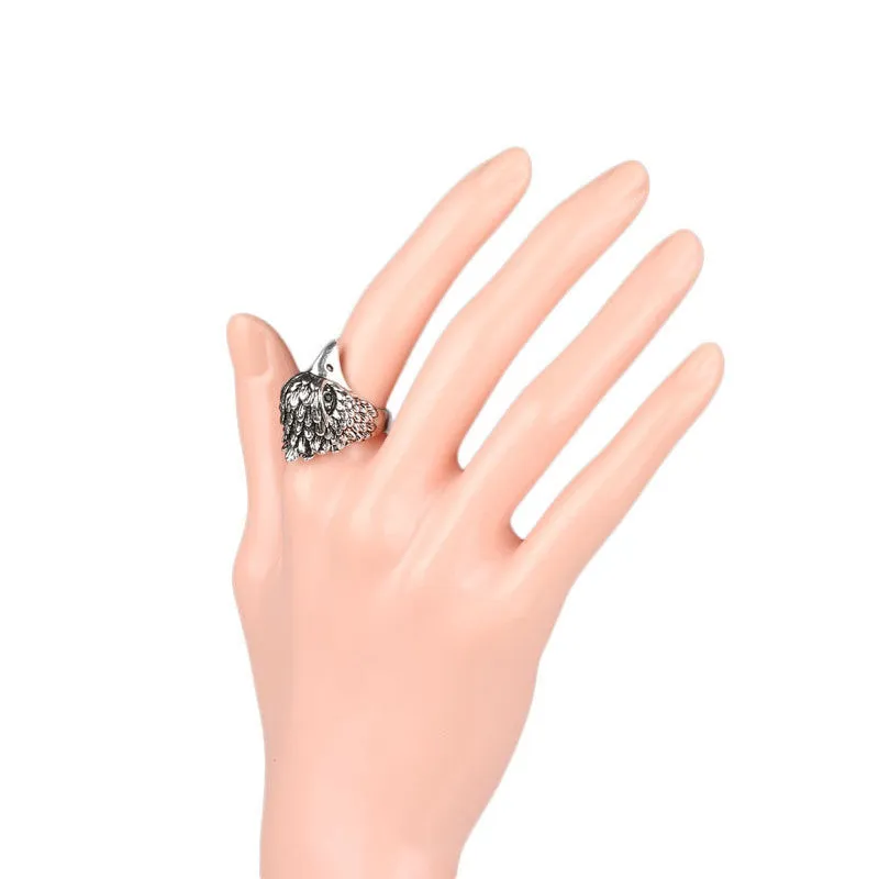 Hot Punk Animal Ring New Fashion Eagle Head Plating Silver Vintage Jewelry Inlay Black Crystal Rings For Man