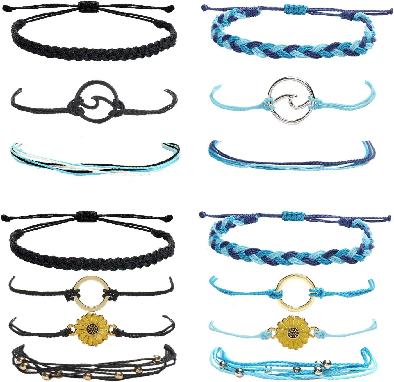 HUASAI String Bracelets for Women Cute Gifts Trendy Stuff String Ankle Bracelets Surfer Beach Wave Bracelets Adjustable Handmade Braided Friendship Bracelets for Stocking Stuffers