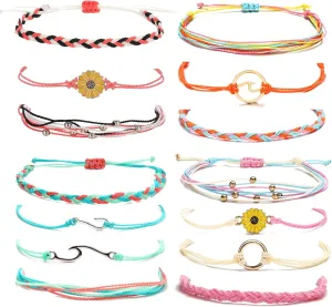HUASAI String Bracelets for Women Cute Gifts Trendy Stuff String Ankle Bracelets Surfer Beach Wave Bracelets Adjustable Handmade Braided Friendship Bracelets for Stocking Stuffers