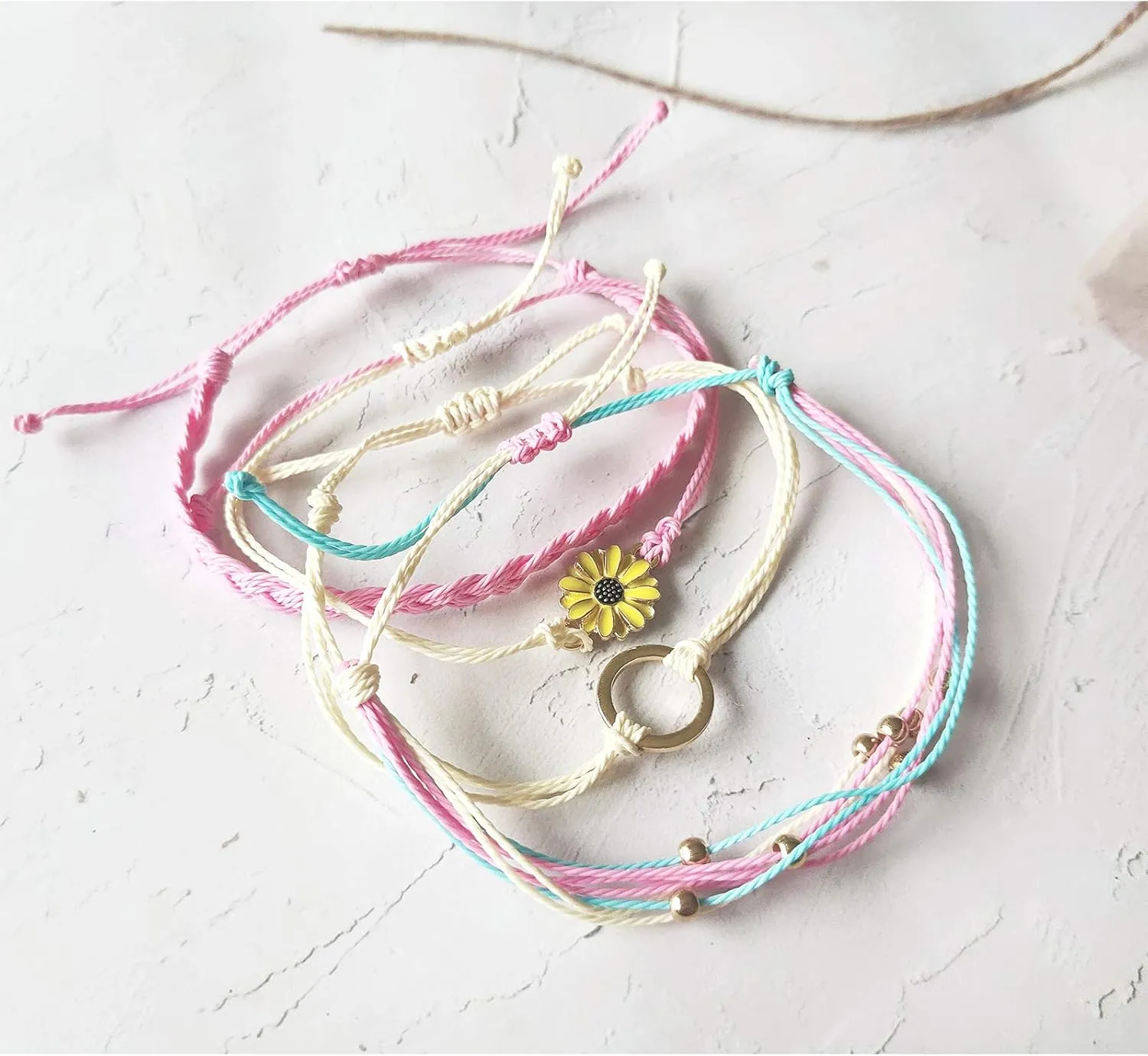 HUASAI String Bracelets for Women Cute Gifts Trendy Stuff String Ankle Bracelets Surfer Beach Wave Bracelets Adjustable Handmade Braided Friendship Bracelets for Stocking Stuffers