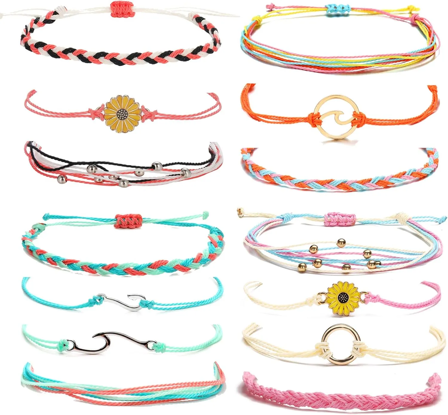 HUASAI String Bracelets for Women Cute Gifts Trendy Stuff String Ankle Bracelets Surfer Beach Wave Bracelets Adjustable Handmade Braided Friendship Bracelets for Stocking Stuffers