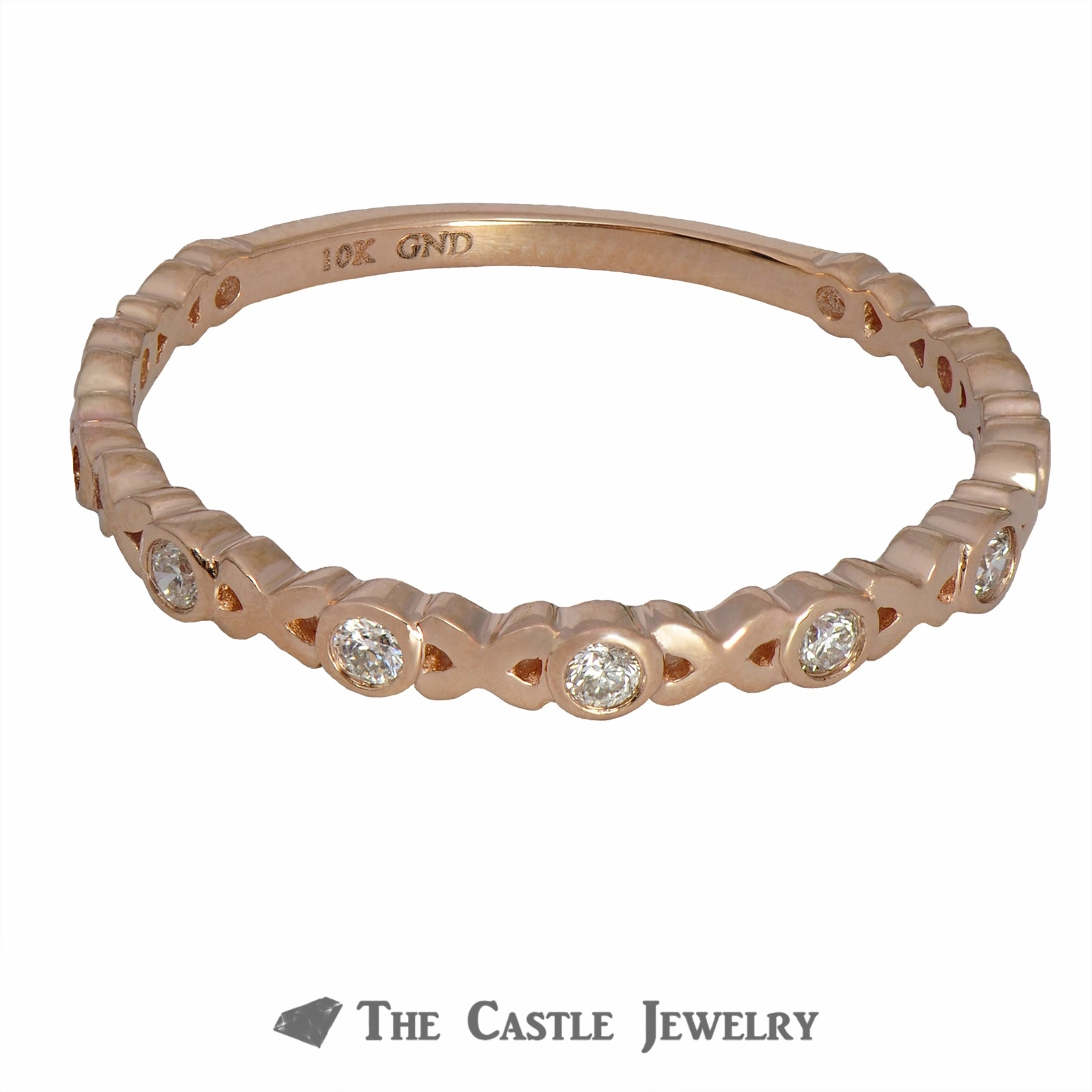 Hugs and Kisses (X&O) Stackable Band Bezel Set Diamond "O"s in 10K Matte Look Timeless Form