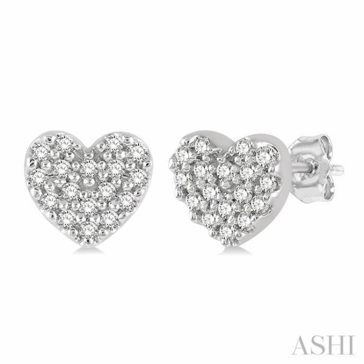 1/10 Ctw Heart Charm Round Cut Diamond Petite Fashion Earring in 14K White Gold Captivating Piece