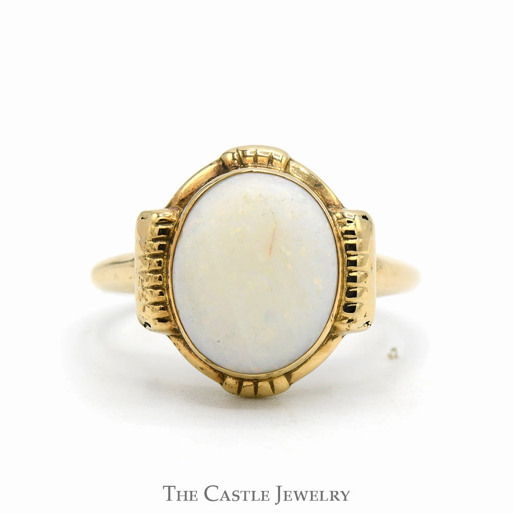 Hypoallergenic Jewelry Casual Balance Oval Cut Opal Ring with Bar Designed Accented Sides in 10k Yellow Gold