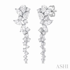 Elegant Charm 1 ctw Mixed Shape Diamond Scatter Fashion Long Earring in 14K White Gold