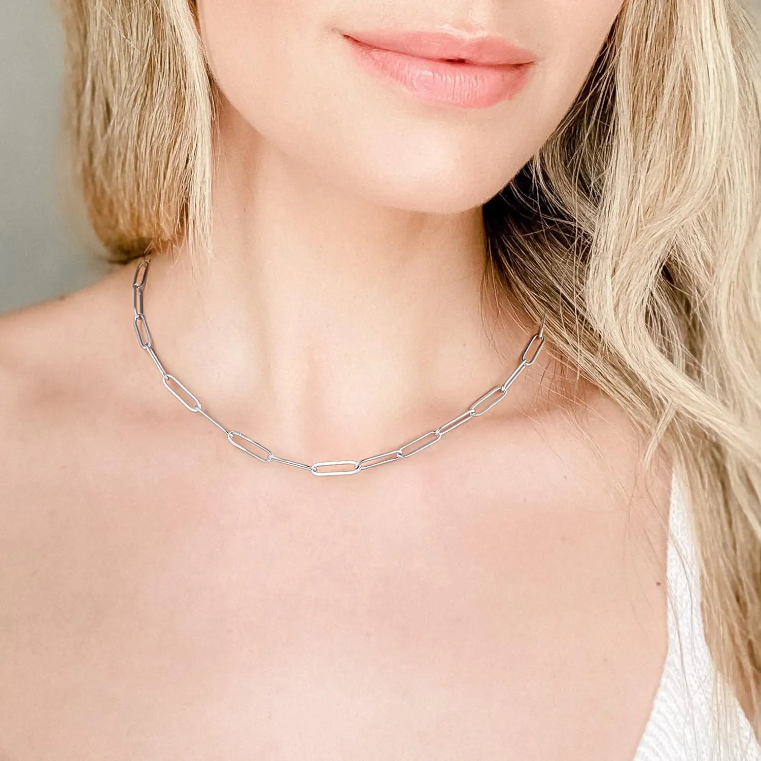 IEFWELL Layered Gold Necklaces for Women - 14K Gold Plated Silver Rose Gold Paperclip Chain Necklace Initial Necklaces for Women Toggle Clasp Layered Necklace Jewelry