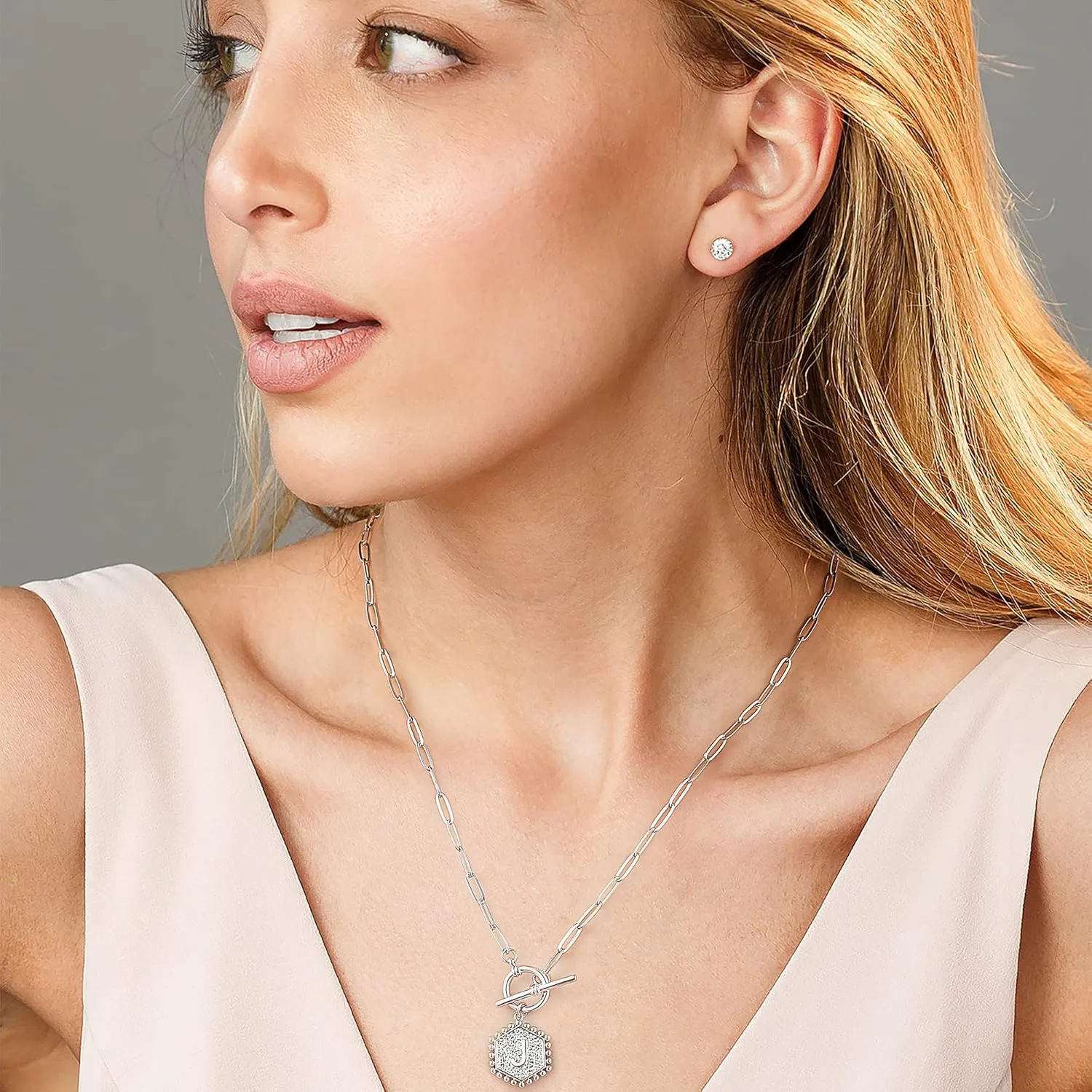 IEFWELL Layered Gold Necklaces for Women - 14K Gold Plated Silver Rose Gold Paperclip Chain Necklace Initial Necklaces for Women Toggle Clasp Layered Necklace Jewelry