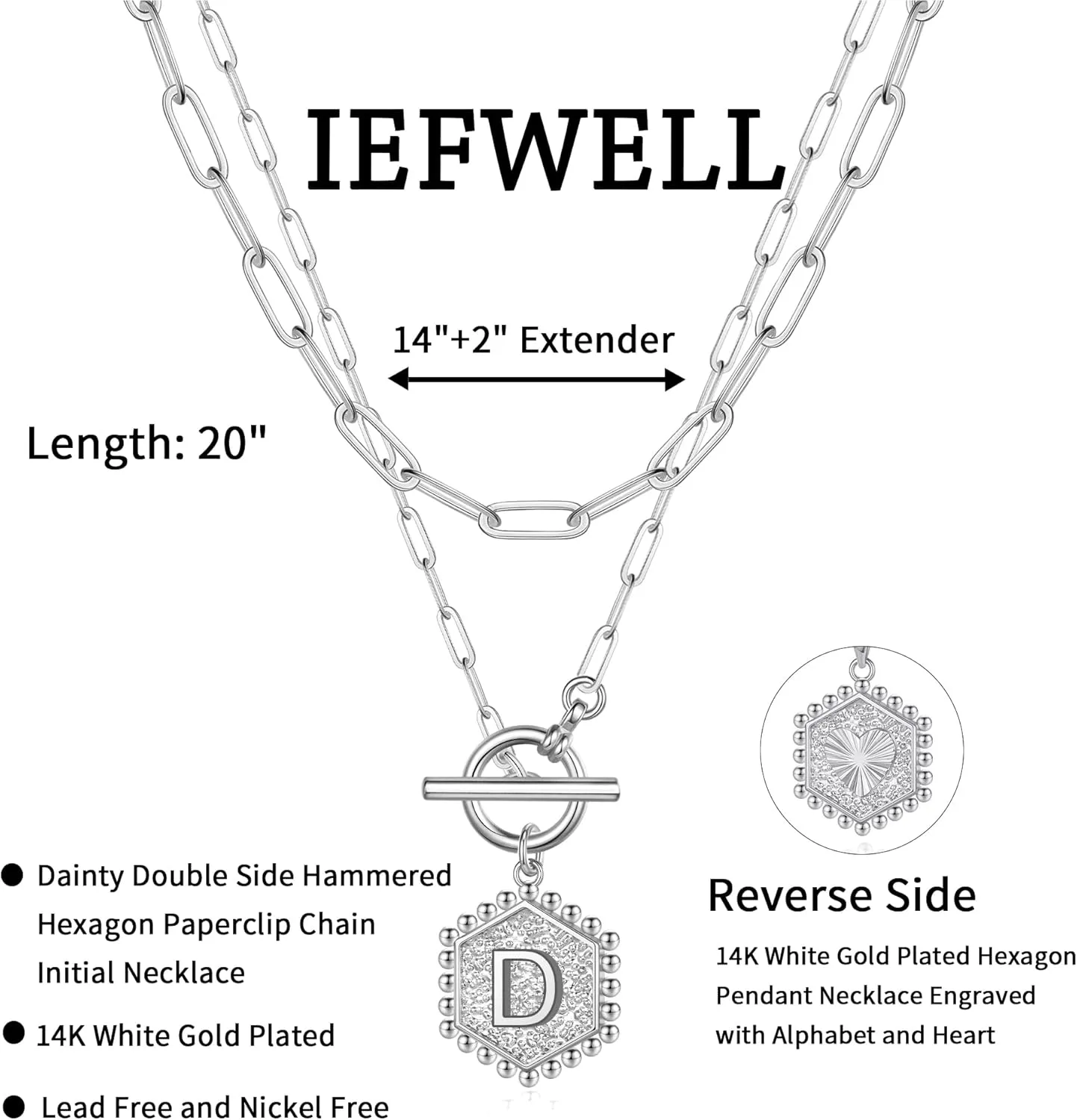IEFWELL Layered Gold Necklaces for Women - 14K Gold Plated Silver Rose Gold Paperclip Chain Necklace Initial Necklaces for Women Toggle Clasp Layered Necklace Jewelry