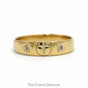 Hypoallergenic Piece Classic Set Illusion Set Diamond Accented Etched Cross Band in 10k Yellow Gold